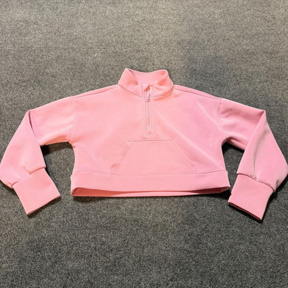 All In Motion Sweatshirt Girls XS Pink 1/4 Zip Cropped Pullover Activewear Top